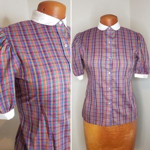 Vtg 1970s Tattletale plaid peter pan collar shirt